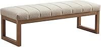 Zihanhome 52.7" Modern Upholstered Teddy Fabric Bedroom Bench - End of Bed, Entryway, Footrest Stool, Solid Wood Frame (Camel)