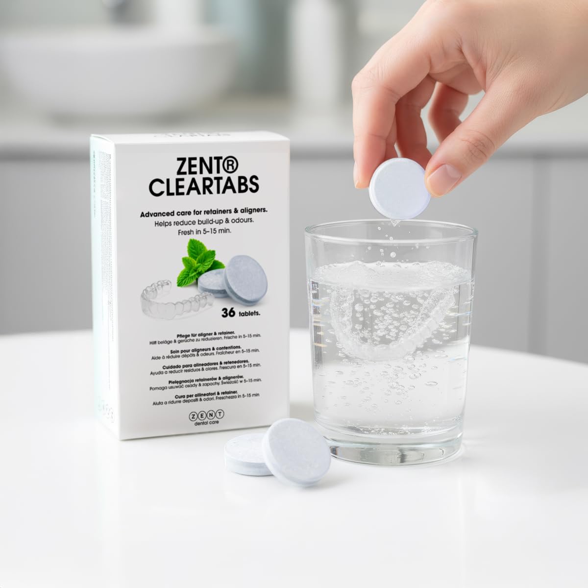 ZENT Nettoyant Pastille Appareil Dentaire - Pastille Gouttière Dentaire et Dentier, Nettoyant Prothèse Dentaire, Compatible Nettoyeur Ultrasons, Menthe - 36 Pièces