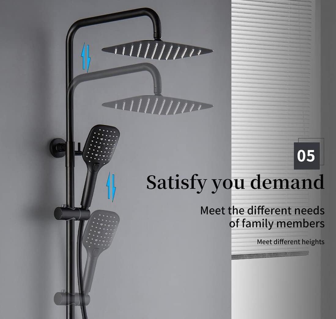 Thermostatic Black Brass Three Functions Shower Set Bathtub Diverter Mixer Tap with Height is Adjustable Spray Head and Tub Taps, Luxury Shower Set,C