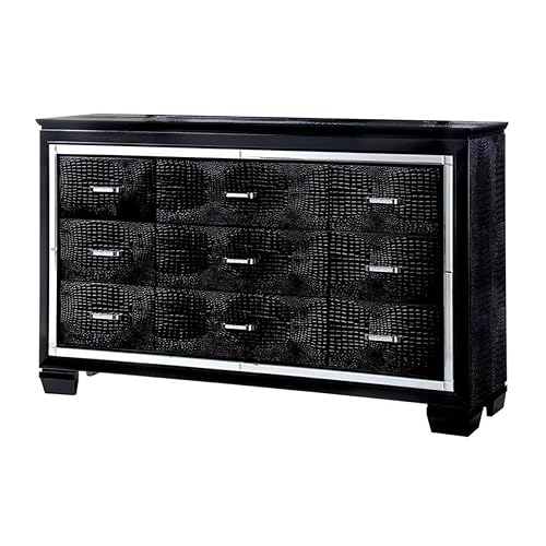 Benjara Benzara Crocodile Textured Spacious Wooden Dresser, Black,