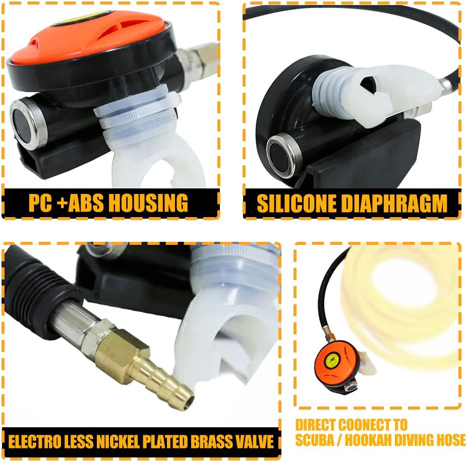 145PSI Scuba Diving Regulator,Scuba Diving Equipment- Second Stage Regulator,22" Low Pressure Hose,Octopus Hookah with Mouthpiece,Free Flow Resistant (Orange)