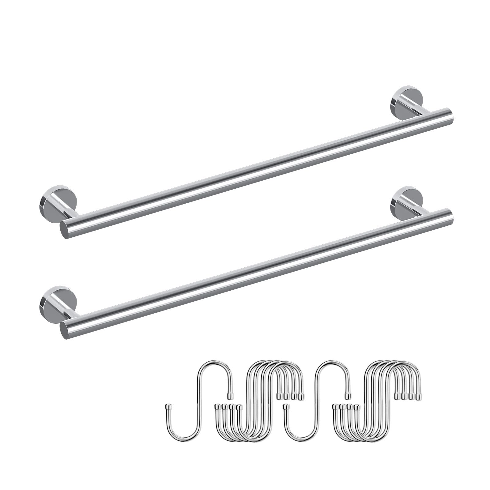 Photo 1 of 2 Pieces Polished Chrome Towel Racks for Bathroom, with 10 PCS Hooks, 24'' SUS304 Stainless Steel Towel Bar for Bathroom Wall Mounted, Double Towel Racks for Bath,Kitchen, Laundry Room