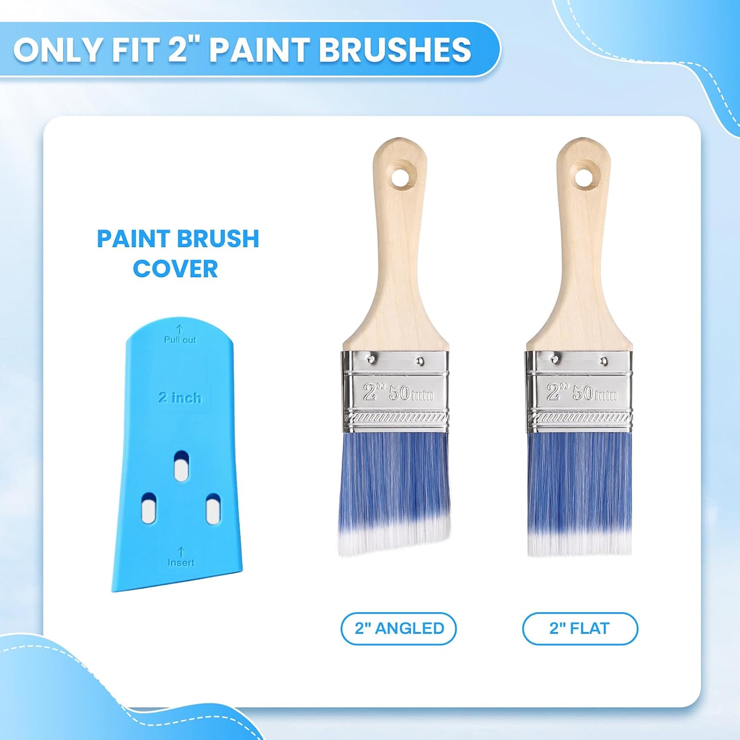 HOMDSG 3 Pack Paint Brush Protector Covers – Protects Bristles & Keeps Shape for 2" Flat & Angled Brushes – Paintbrush Saver Sleeves for Storage & Organizer, Silicone, Blue