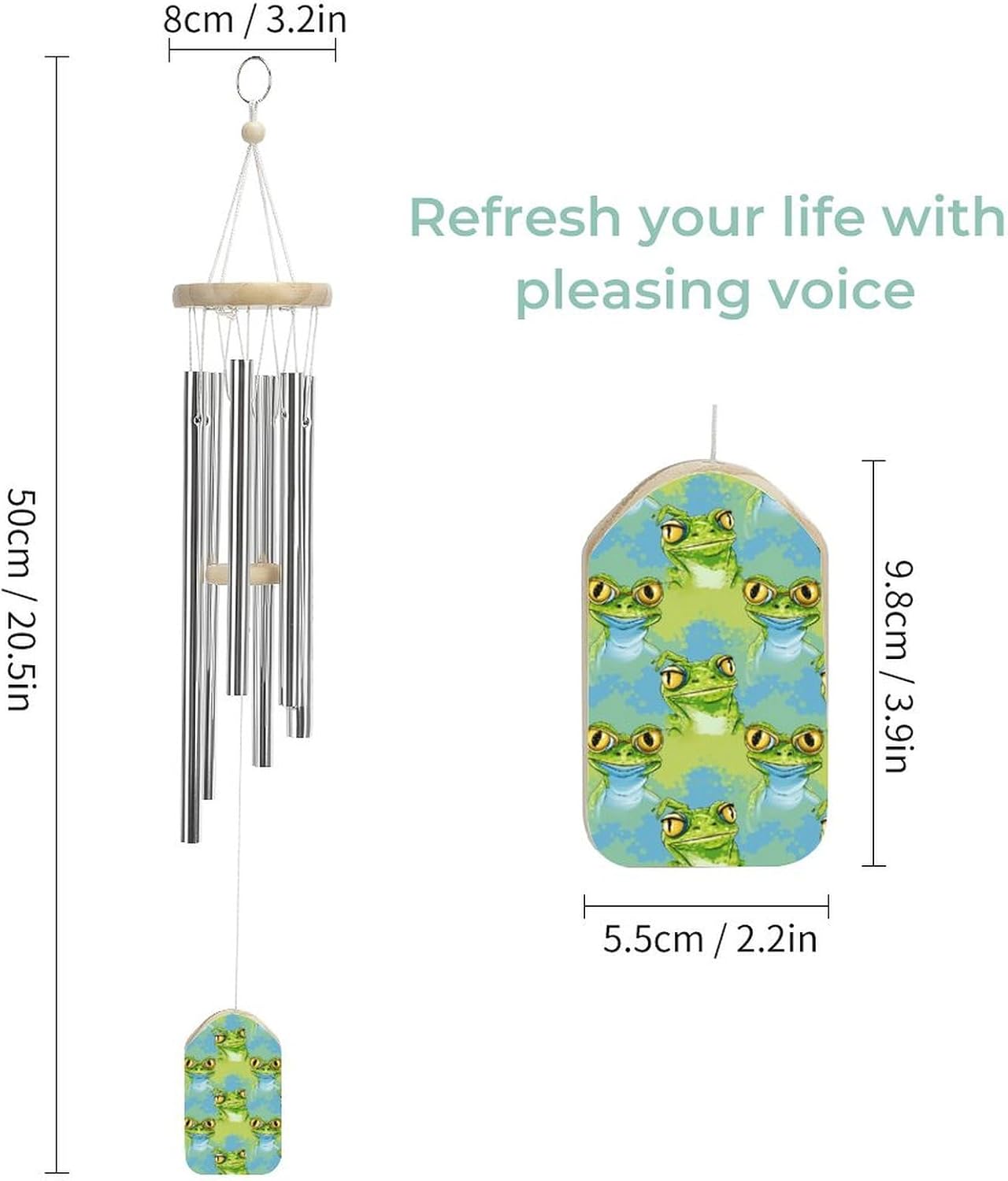 Funny Frogs Wooden Wind Chimes Deep Tone Memorial Windchime for Outside Garden Home Decoration