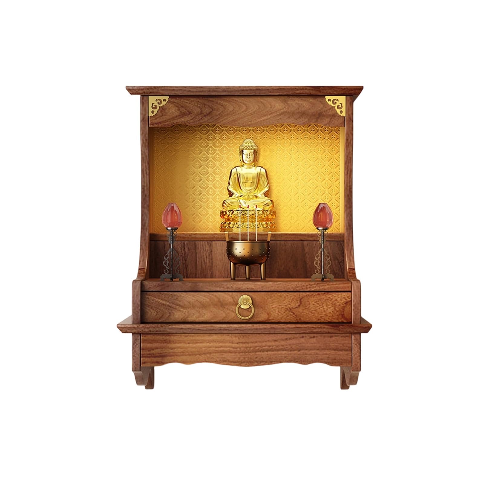 JNTFNE Wall Mounted Tabletop Wooden Buddha Shrine Altar, Prayer Cabinet with Pull-Out Tray for Home Meditation & Worship(58cm/22.8in)