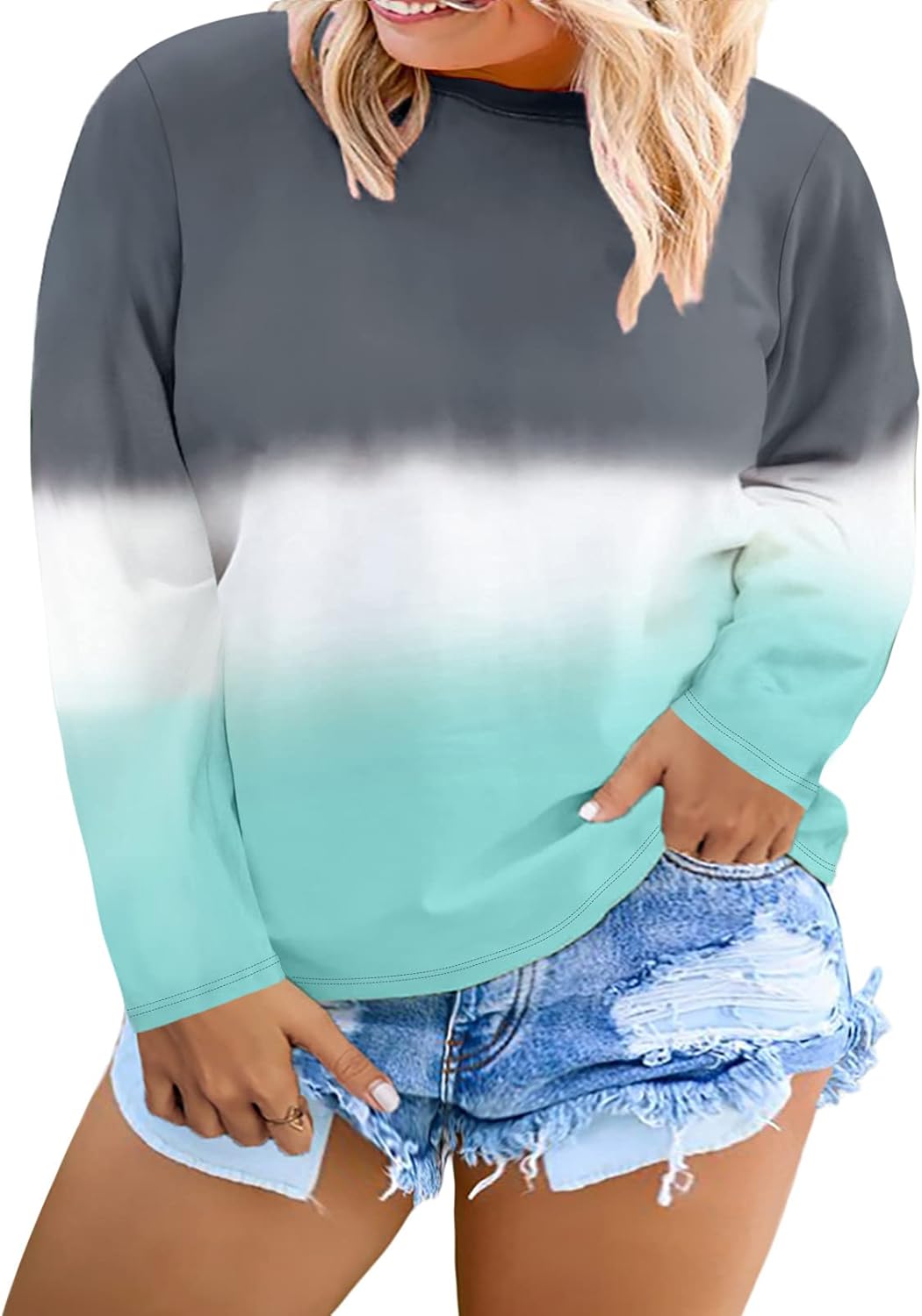 BLENCOT Womens Plus Size Boho Printed Color Block Round Neck T Shirts Summer Loose Casual Short Sleeve Tops : Clothing, Shoes & Jewelry