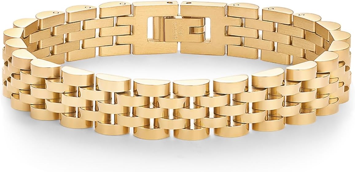 14K Gold Plated Waterproof Watch Strap Chain Bracelet for Women | Two Toned Mixed Metals Stainless Steel Chunky Link Bracelet