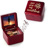 Vista 9 de Caja de música de madera natural con grabado láser vintage, mini caja musical con reloj de cuco, marco de foto musical, regalo para el día