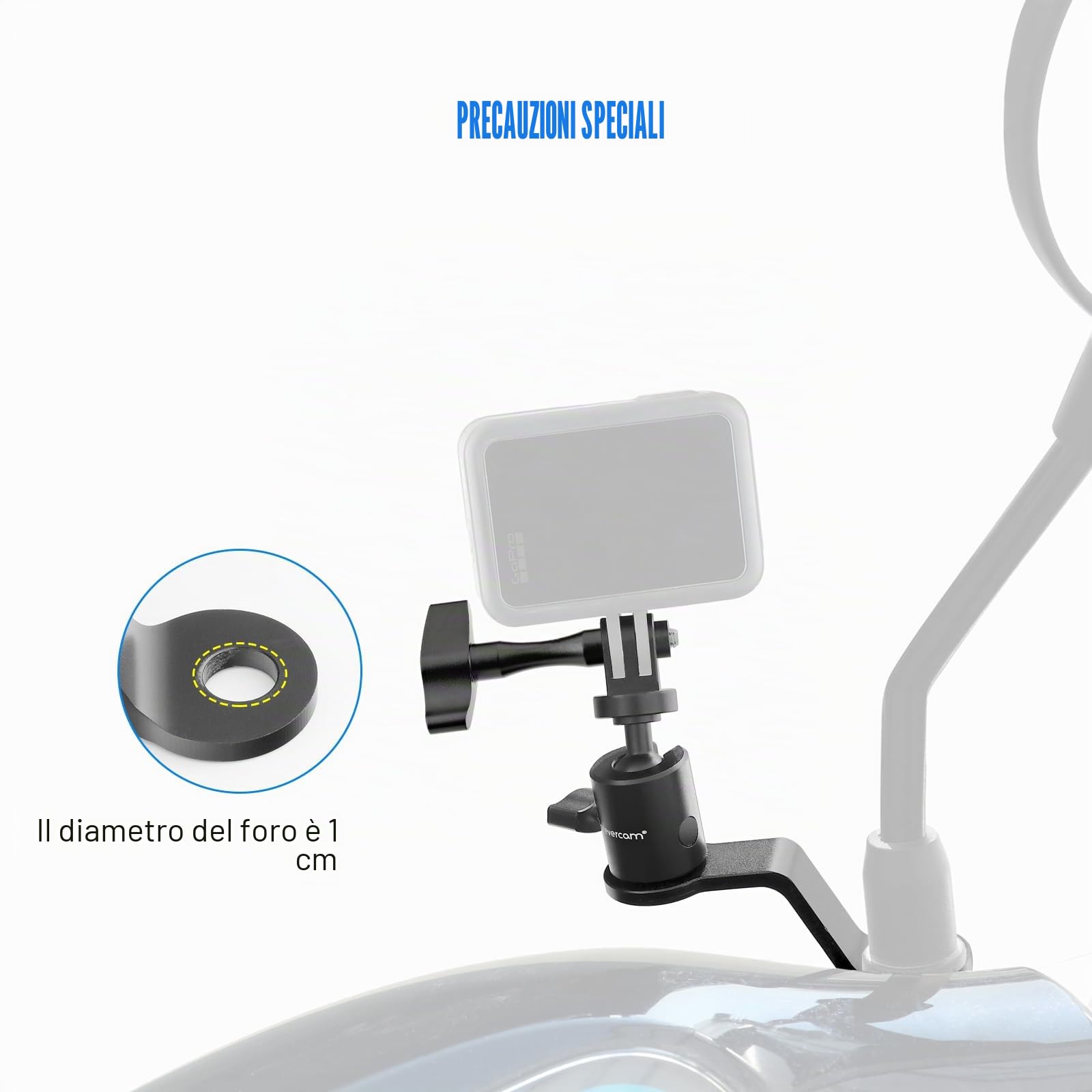 Forevercam Supporto per Moto specchietto retrovisore in Alluminio a 360° Compatibile con Gopro Max Hero 12/11/10/9/8/7/6/5, YI, AKASO, SJCAM, DJI Osmo e Altre Fotocamere di Azione