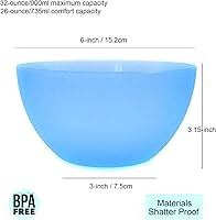 Vista 2 de KX-WARE Juego de 12 cuencos de plástico irrompibles y reutilizables, 32 onzas, 6 cuencos de plástico para cereales, sopas, ensaladas en 6