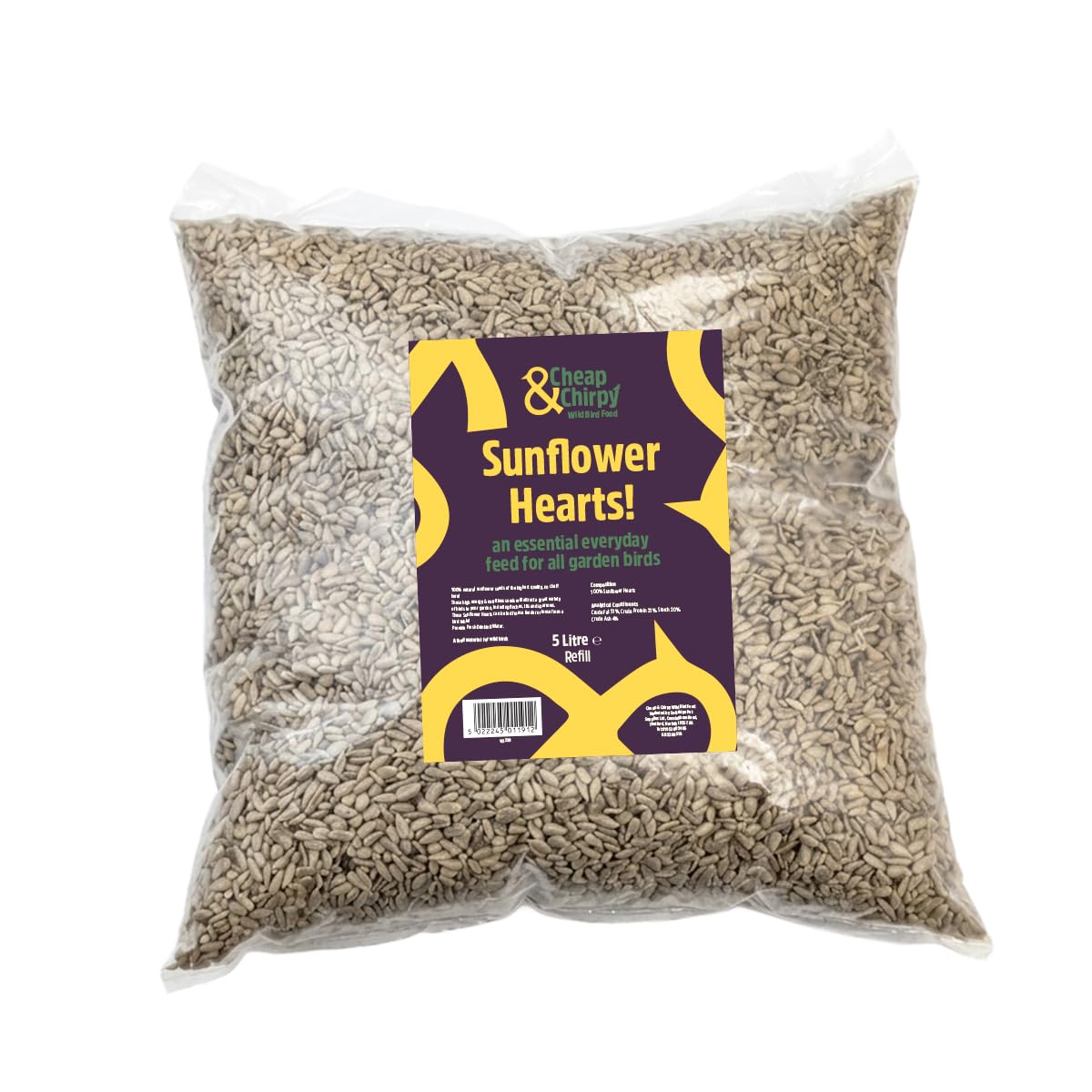 Cheap & Chirpy Sunflower Hearts Bird Food - 5 Litre Refill Bag - Wild Bird Feed - Finch Seed - Garden Bird Food For Outside Wild Birds