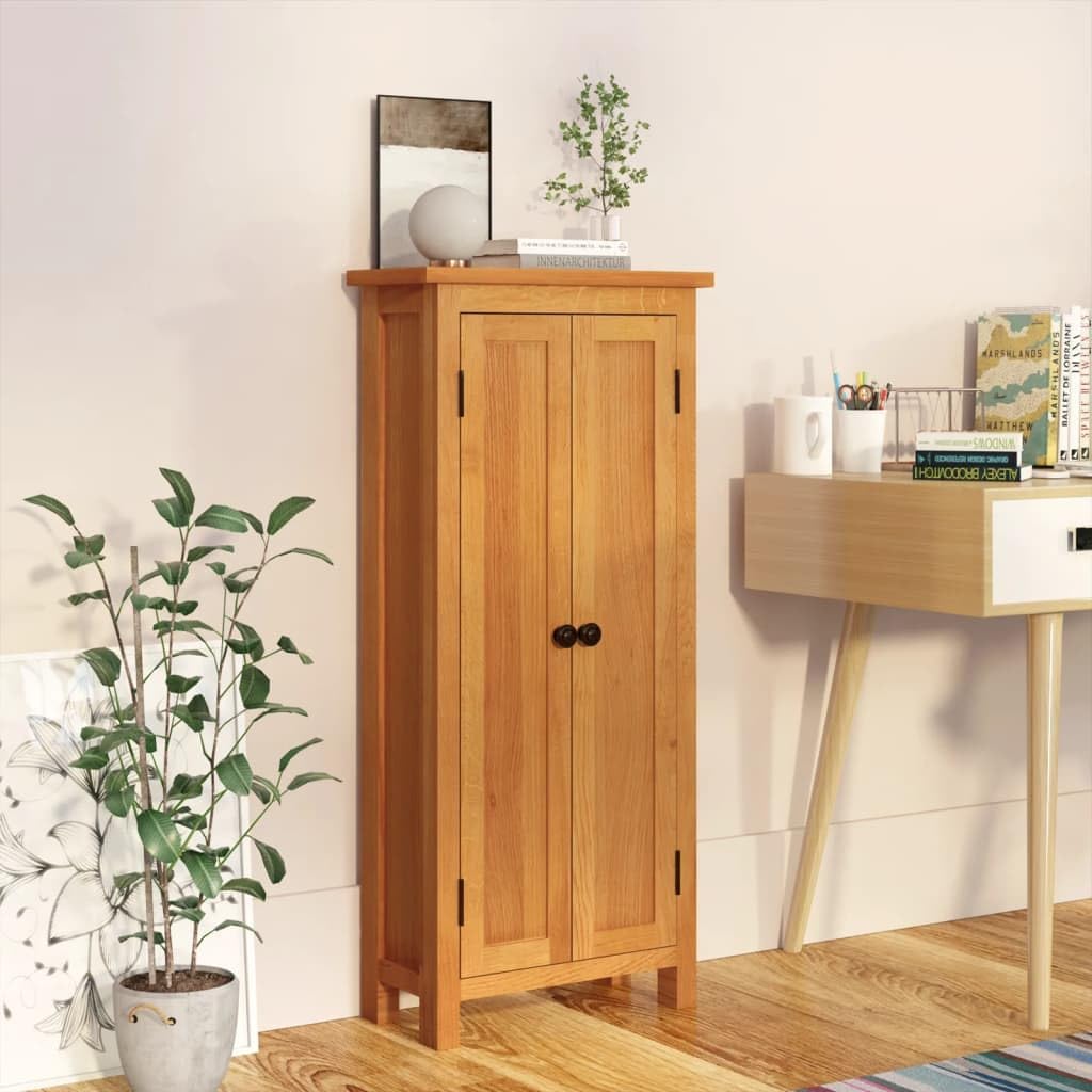vidaXL Eichenholz Massiv Schrank mit 5 Regalböden Holzschrank Lagerschrank Sideboard Standschrank Beistellschrank Bücherschrank 50x22x110cm