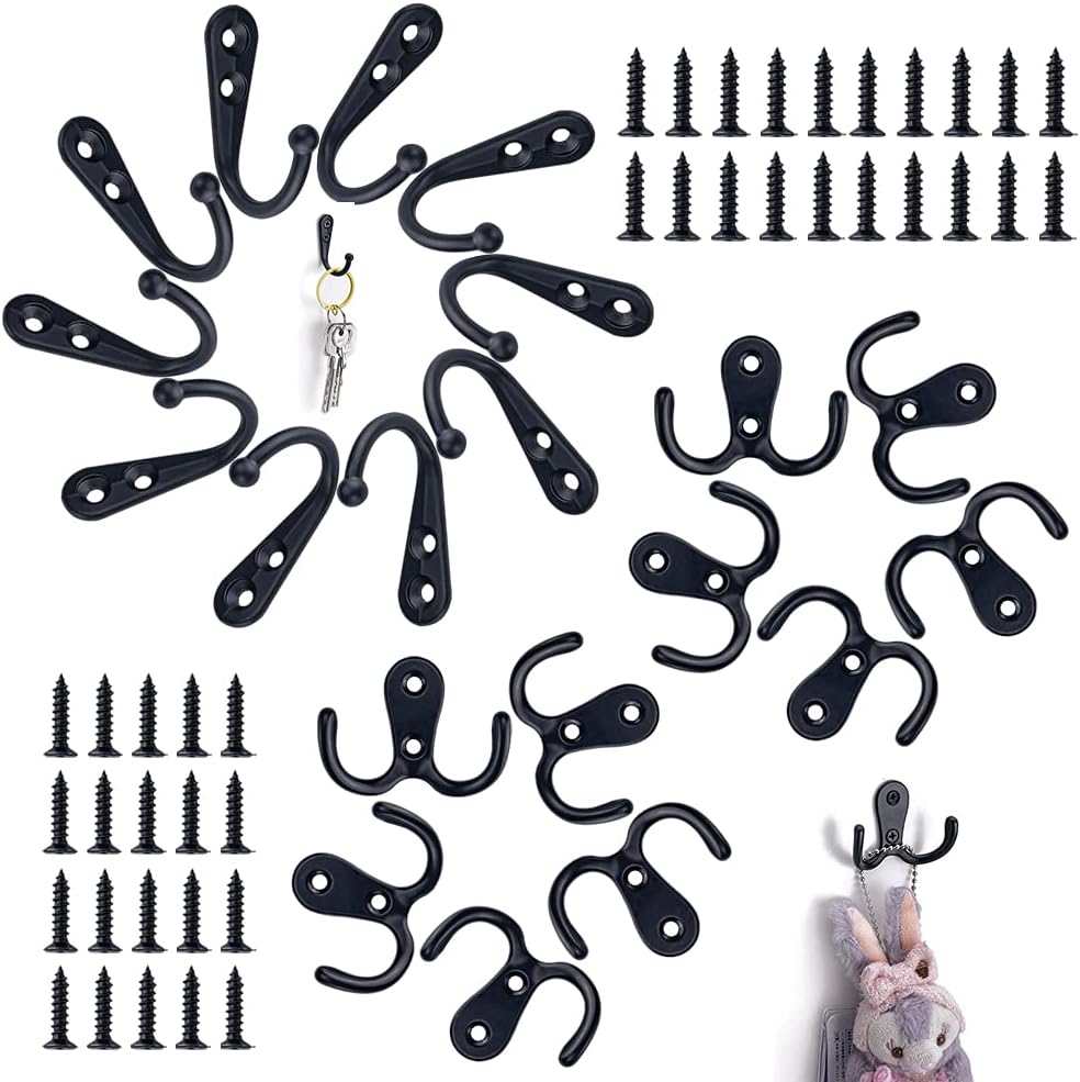 20 Pack Clothes Hook 10 Single Coat Hooks and 10 Double Coat Hooks