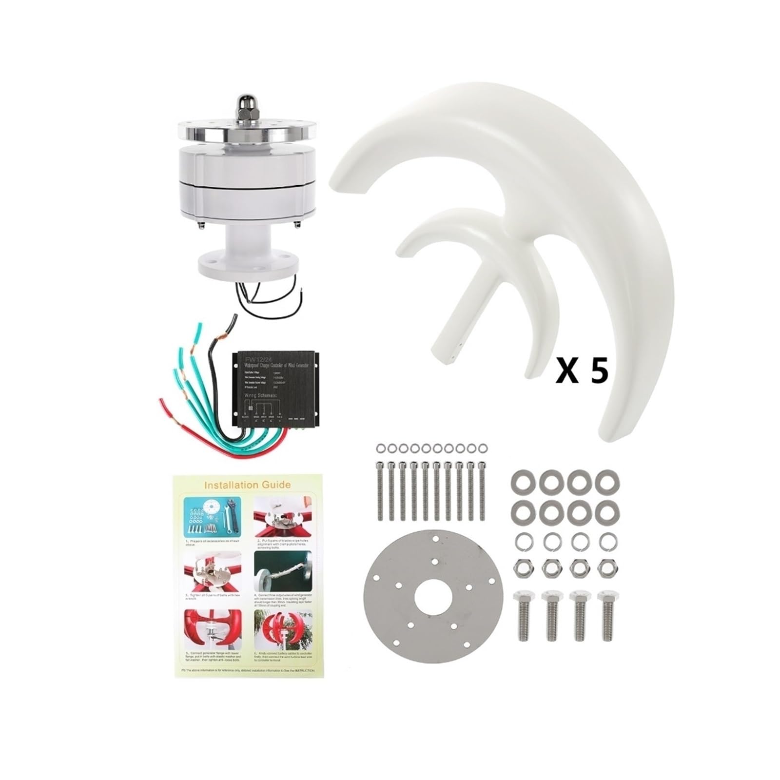 Generador de turbina eólica, Generador de turbina eólica de 400 W y 24 V, molino de viento de eje vertical de doble linterna de 5 aspas for uso doméstico, granja de yates, turbina de energía eólica co