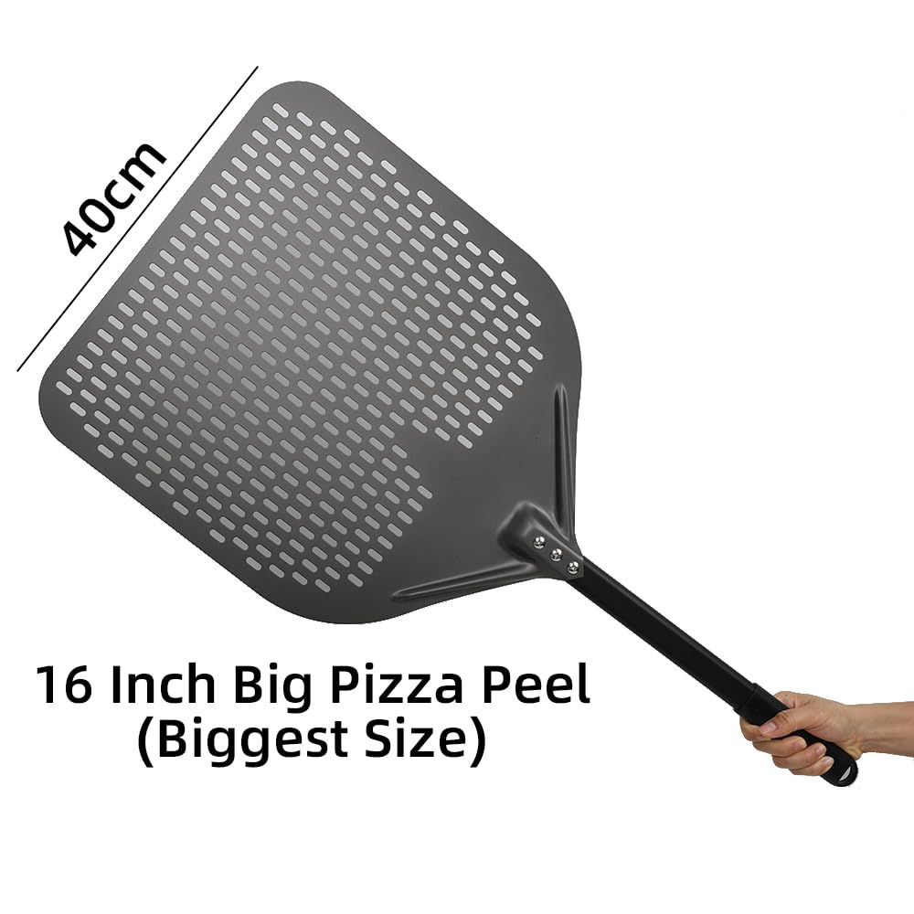 Pizzaschaufel 16 Zoll großer Pizzaschieber, perforiertes Schaufelpaddel, Metallgriff for Ofendrehen, Küchenwerkzeuge, antihaftbeschichtetes Backzubehör Pizzaschieber(15inch 68cm)