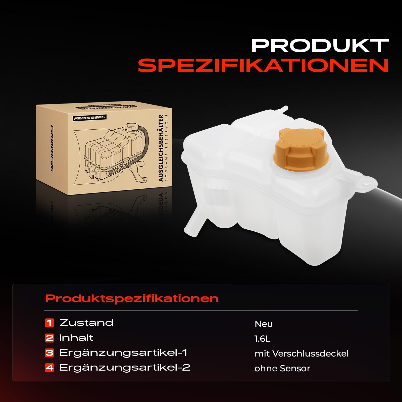 Frankberg Ausgleichsbehälter Kühlmittel Kompatibel mit Fiesta V JD JH Fusion JU 1.3L 1.4L Benzin Diesel 2001-2012 1221363