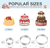 Vista 2 de Paquete de 3 anillos redondos para tartas, de acero inoxidable de 4 a 7.8 pulgadas, molde de mousse para pasteles de cocina, bricolaje