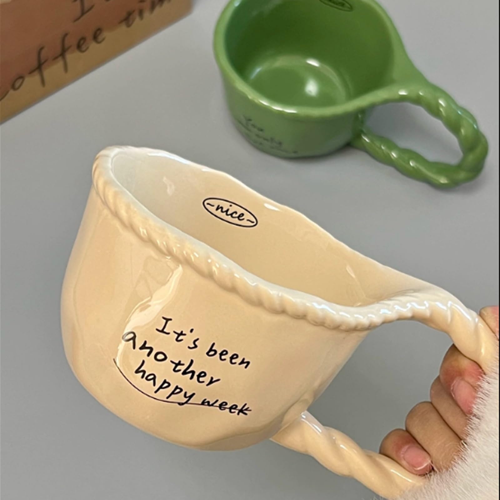 300ml / 10oz Taza Ceramica, Tazas Divertidas, Diseño con Asa Grande, Creativa y Práctica, Apta para Lavavajillas, Ideal para La Oficina, El Hogar o como Regalo(Pink)
