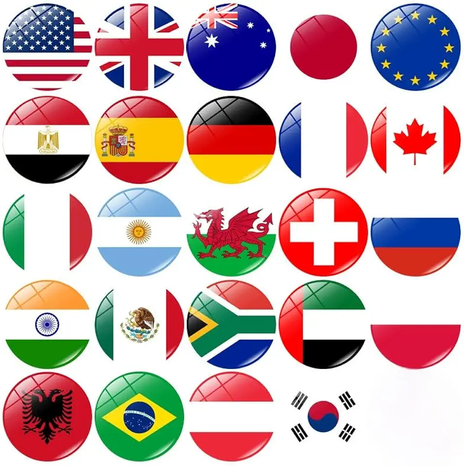 24 peças de ímãs de geladeira com bandeiras do mundo, adesivos magnéticos de vidro de cristal para geladeira, sala de aula, escritório, quadro branco, armário de metal, decoração de casa