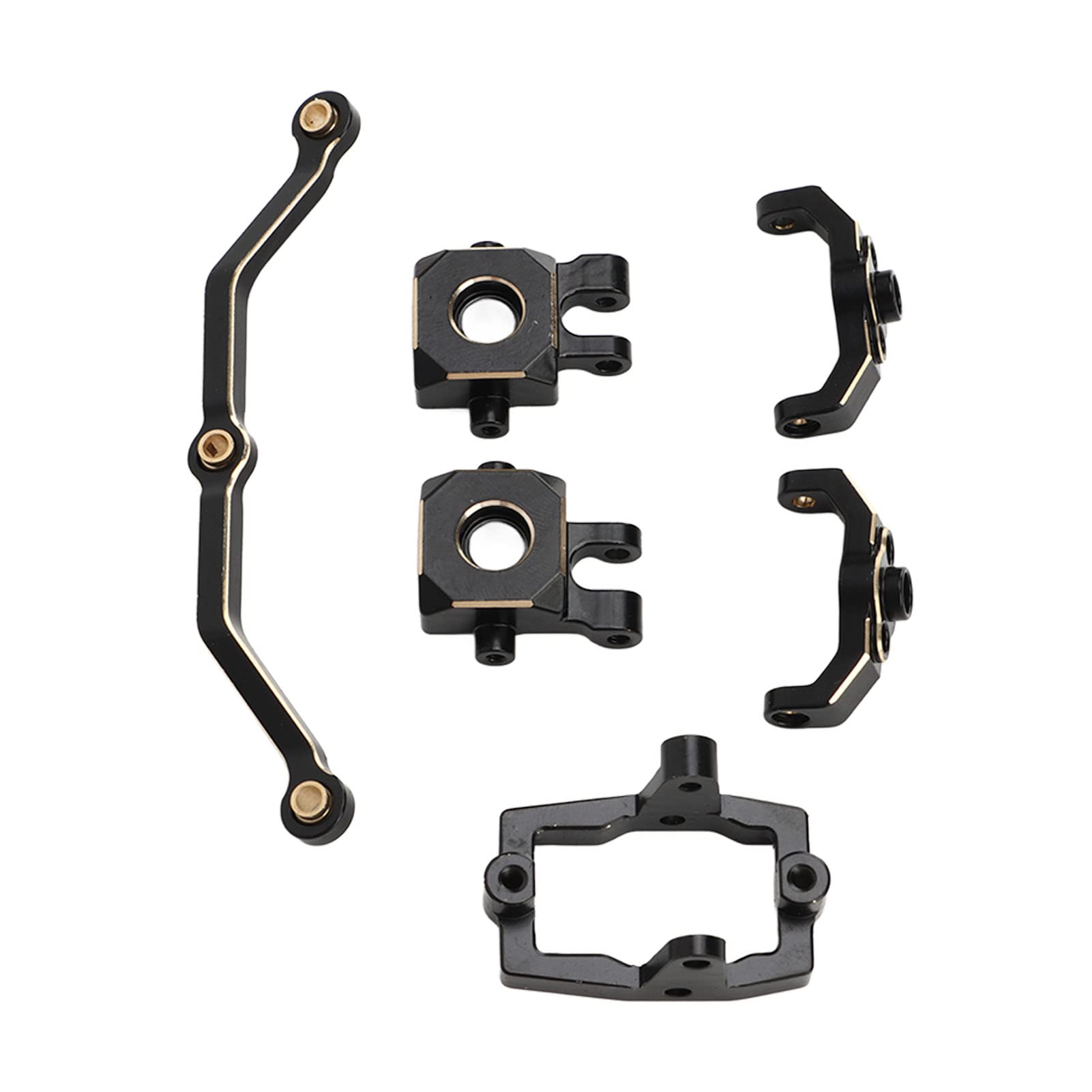 Kit tazza sterzo RC per impieghi gravosi Set di staffe servo per tirante del sedile a snodo in ottone nero e oro Set di staffe servo per assemblaggio di aggiornamento premium