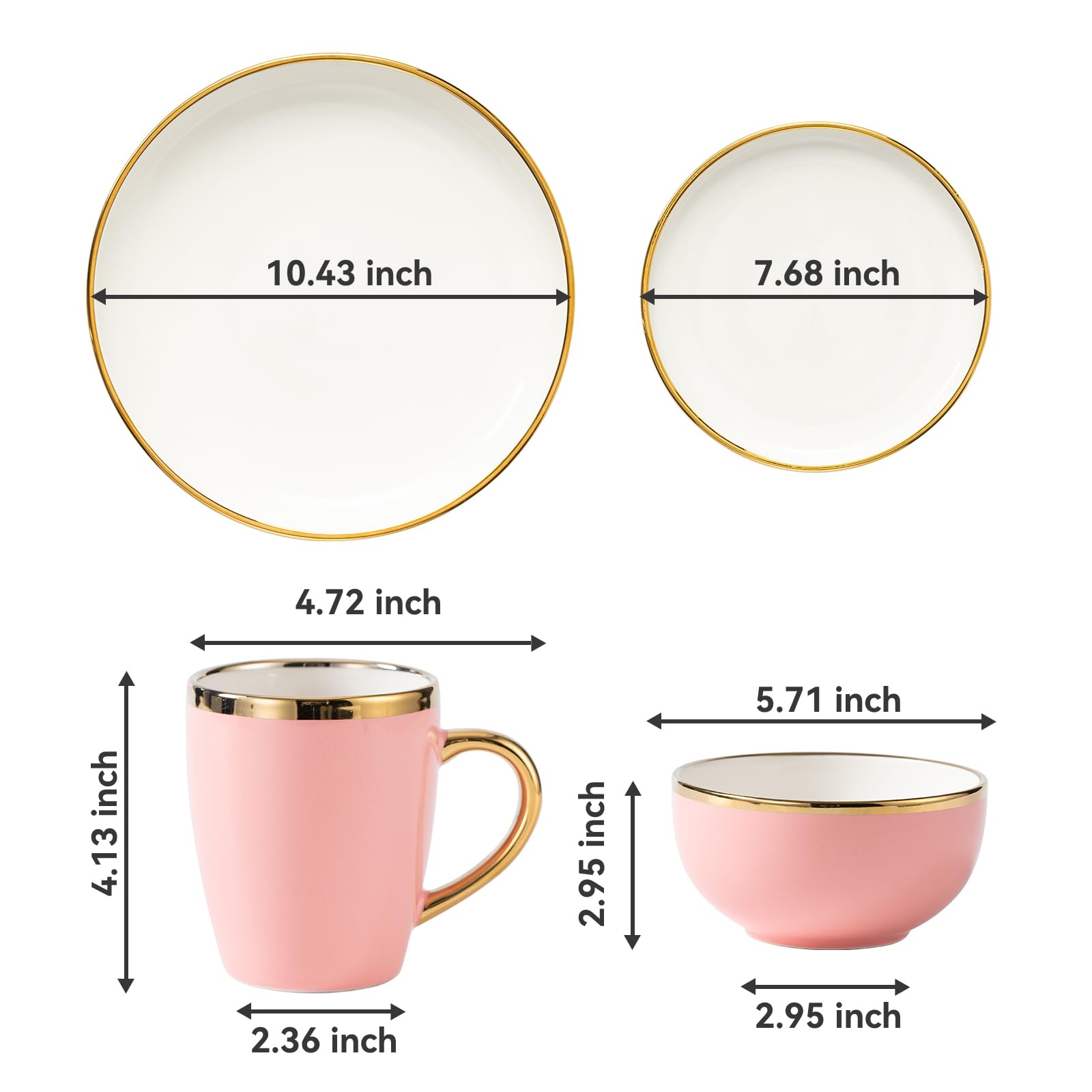 16-częściowy zestaw naczyń dla 4 osób, zestaw naczyń ceramicznych, łącznie z talerzami obiadowymi, talerzami deserowymi, miseczkami i filiżankami do kawy, lekkie i nietłukące się porcelanowe