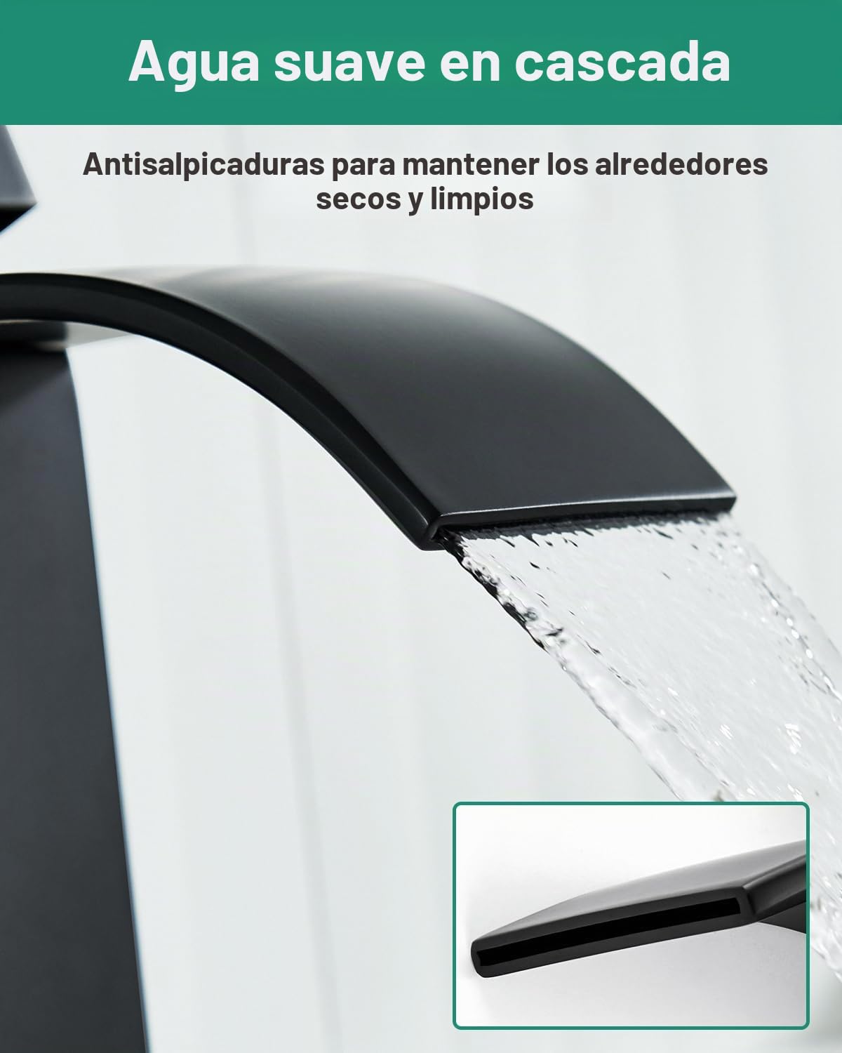 ANYCEE Grifo Lavabo Negro con Caño Cascada, Grifo Monomando Lavabo con Caño Altura de 8,5cm, Grifo Baño Cascada Negro con Agua Caliente y Fría