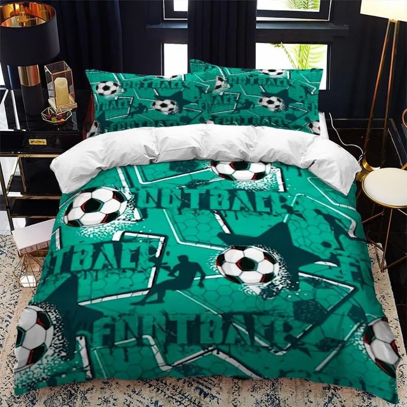 Funda nórdica de fútbol para cama 90 de microfibra cian suave con funda de almohada
