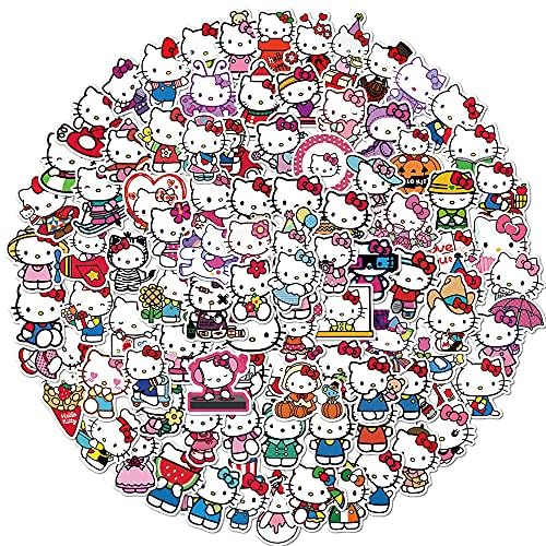 100 Pcs He_llo Kitty Stickers for Laptop, Bumper, Skateboard, Water Bottles, Computer, Phone, Guitar, Cartoon Stickers for Kids Teens Adult