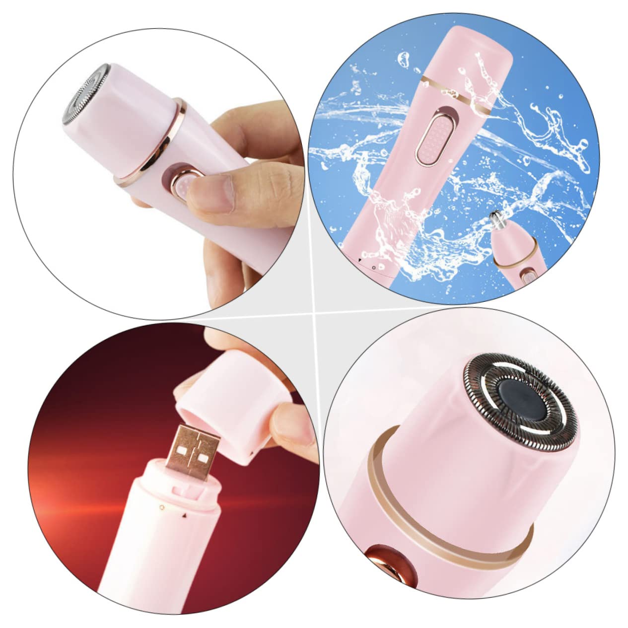 2sets Rasoio Multifunzionale Usb Per Donne Epilatore Portatile e Ricaricabile Per Corpo e Sopracciglia Rosa