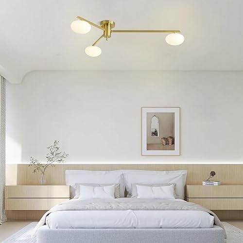 Miniatura 8 de Lámpara de techo Sputnik de montaje empotrado de 3 luces, lámpara de latón dorado moderna de mediados de siglo, iluminación de mesa de comedor