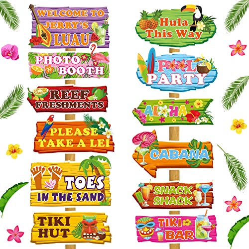 Sratte 24 Pcs Luau Party Welcome Sign Hawaiian Party Directional Signs Tropical Luau Party Decorations Luau Party Supplies Hawaiian Decorations with Alphabet Stickers for Summer Luau Party Photo Props