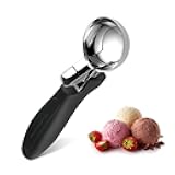 Ice Cream Scoop, Large Cookie Scoop with Ergonomic Soft Grip Handle, Heavy Duty Multifunctional Baking Scooper for Sundaes, Cupcake, Dough, Protein Balls and Meatballs, Black