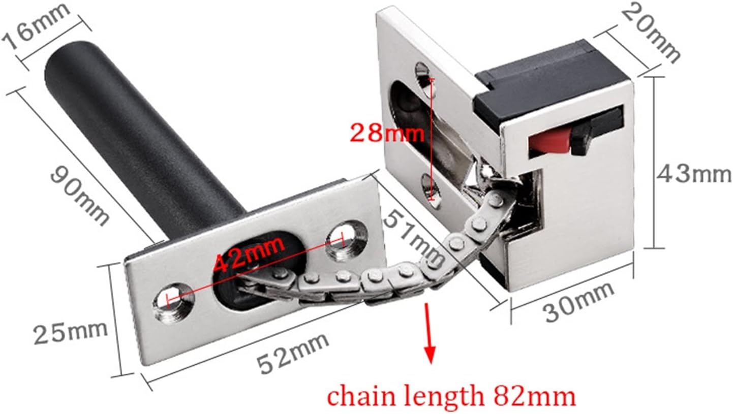 Zinc Alloy Hidden Security Door Chain Lock Extruded Door Latch Anti-Theft Door Lock Home Hotel Protection Lock Hardware 1Pcs (Color : Red Bronze, Size : 82mm)
