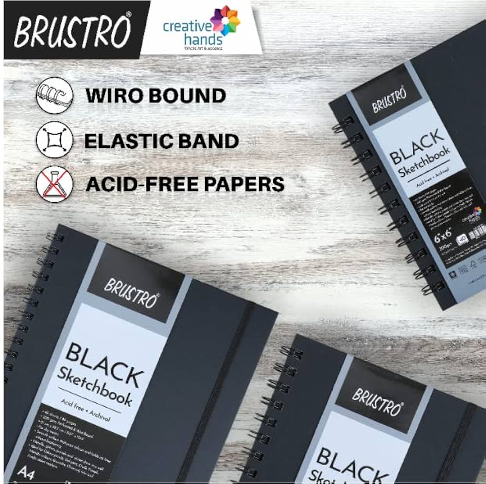 Amazon | BRUSTRO 黒のスケッチブック、ウィロ綴じ、サイズ