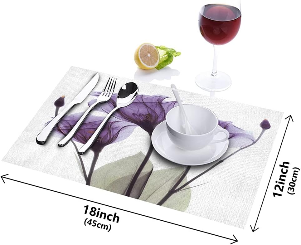 Set of 4/6 Table Mats Purple Floral Print Table Napkins Kitchen Accessories Home Party Decoration Placemats/387 (Colour: Purple Size: 6 PCS)