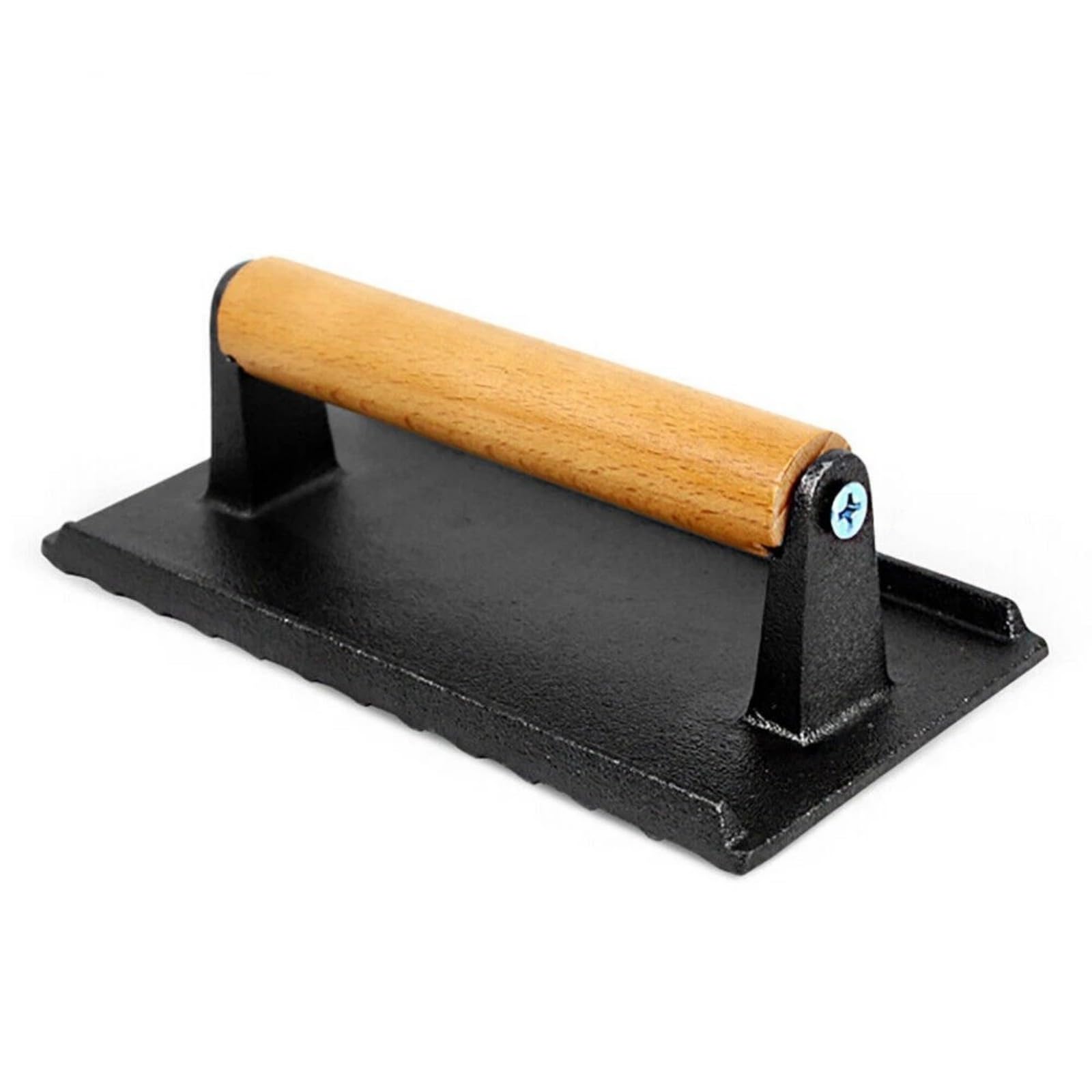 Steeviuzj Cast Iron Grill Press with Wooden Handle, Heavy Duty Steak Weight for Bacon, Burgers, Panini, 21 x 10.5 cm Meat Smasher for Flat Top Griddle, BBQ, Outdoor Cooking, Black