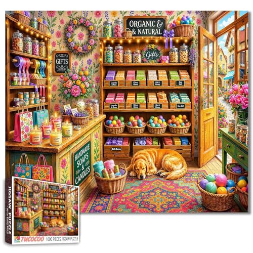 Soap Shop Jigsaw Puzzle 1000 Pieces Soap Candle Store Puzzle for Adults Boutique Bath Shop Art Puzzle Easy Family Puzzle for Game Nights Home Wall Decor DIY Craft Gift 19.7 x 27.6 Inch