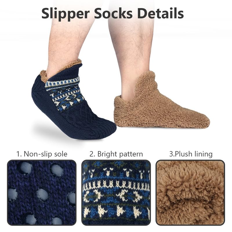 flintronic 1 Paia Calzini a Pantofola per Donna e Uomo, Morbidi e Caldi, Comodi, Caldi Calzini Foderati in Lana, Antiscivolo per Interni