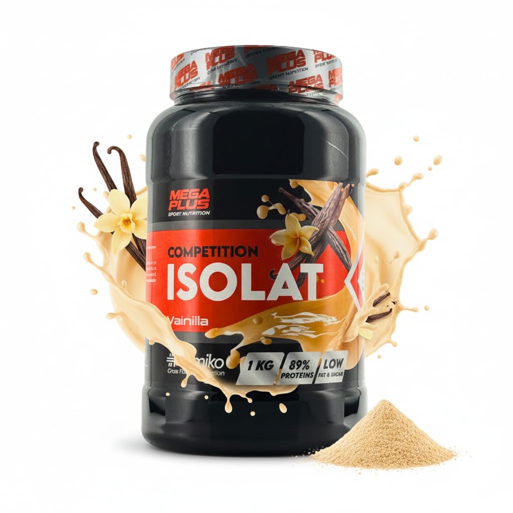 Proteína Isolat Competition - Mega Plus - Promiko - Proteína Aislada De Suero Profesional Para Masa Muscular Y Recuperación Rápida - Proteina Isolate Y Leche En Polvo - Vainilla 1kg