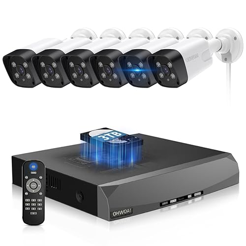 《130°Wide Angle & 2-Way Audio》Outdoor Security Camera System, White IP Wired Cameras, 4K Video Surveillance Systems, Surveillance DVR Kits