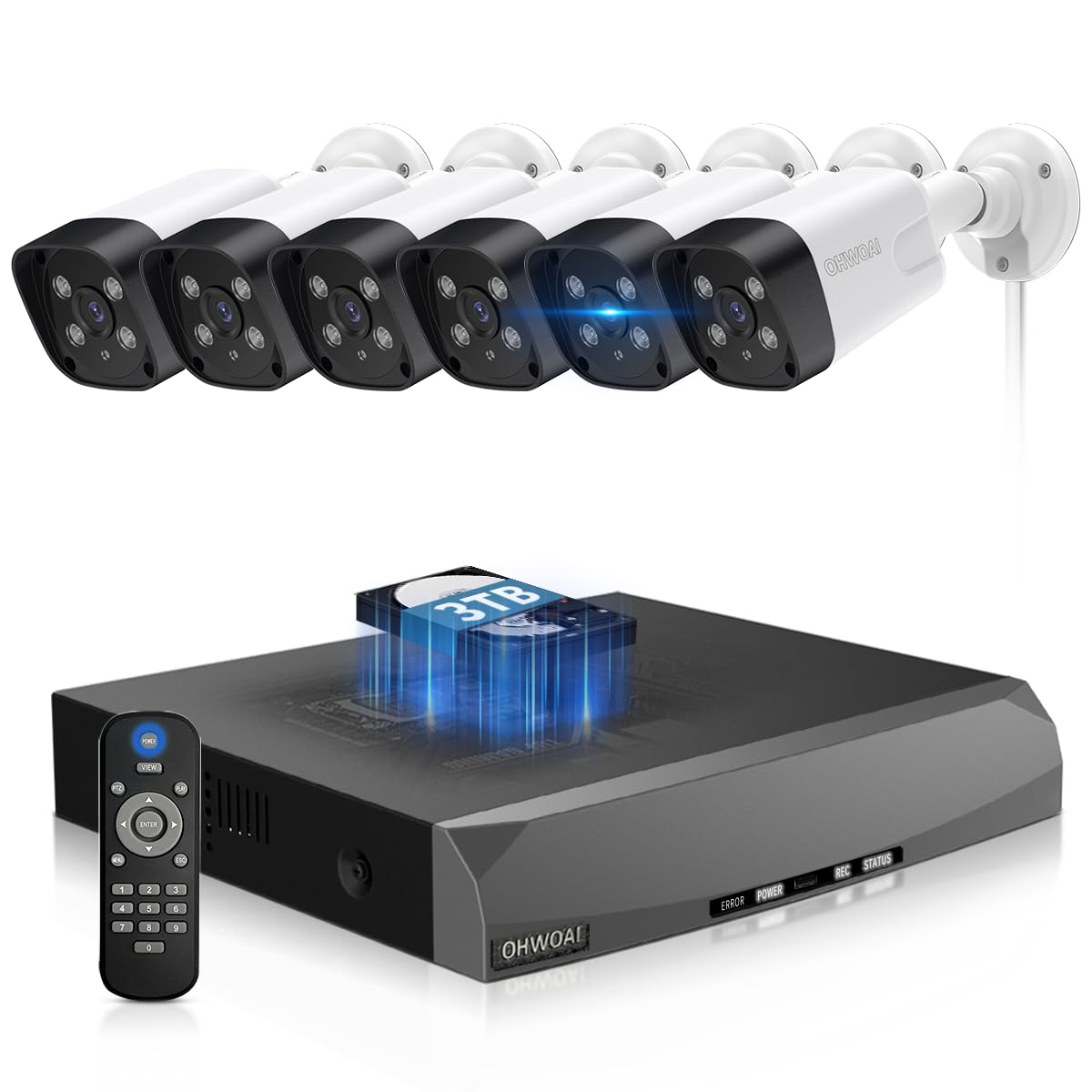 《130°Wide Angle & 2-Way Audio》Outdoor Security Camera System, White IP Wired Cameras, 4K Video Surveillance Systems, Surveillance DVR Kits