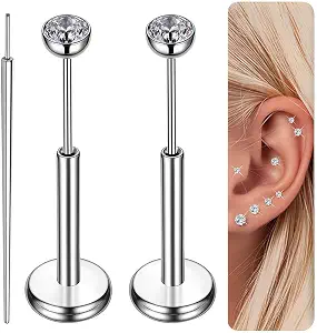 Gotumo Titanium Flat Back Earrings and Body Piercing Jewelry (16G, 18G, 20G)