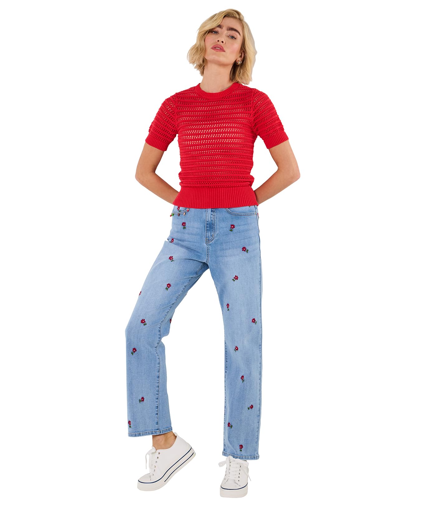 Joe Browns Women's Jeans - Embroidered Floral - Light Wash Denim - Size 8