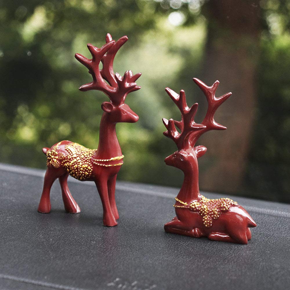 Statue rouge faon mignon en résine : le cadeau d'art idéal pour couple et décoration de bureau