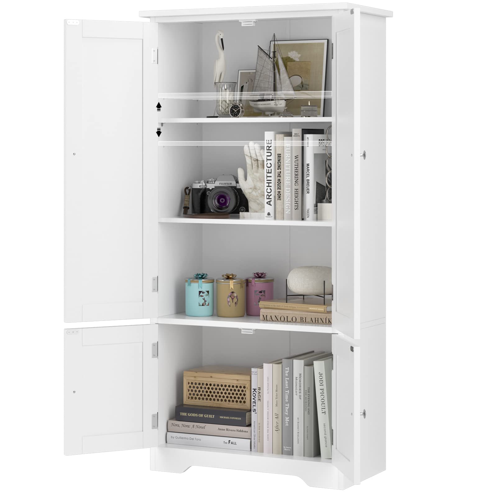 FOREHILL Armoire de Rangement avec 4 Portes Petite Meuble de Rangement Buffet Cuisine Étagère Réglable Armoire vestiaire pour Salon, Chambre, Bureau en Bois 58x31,5x123cm Blanc