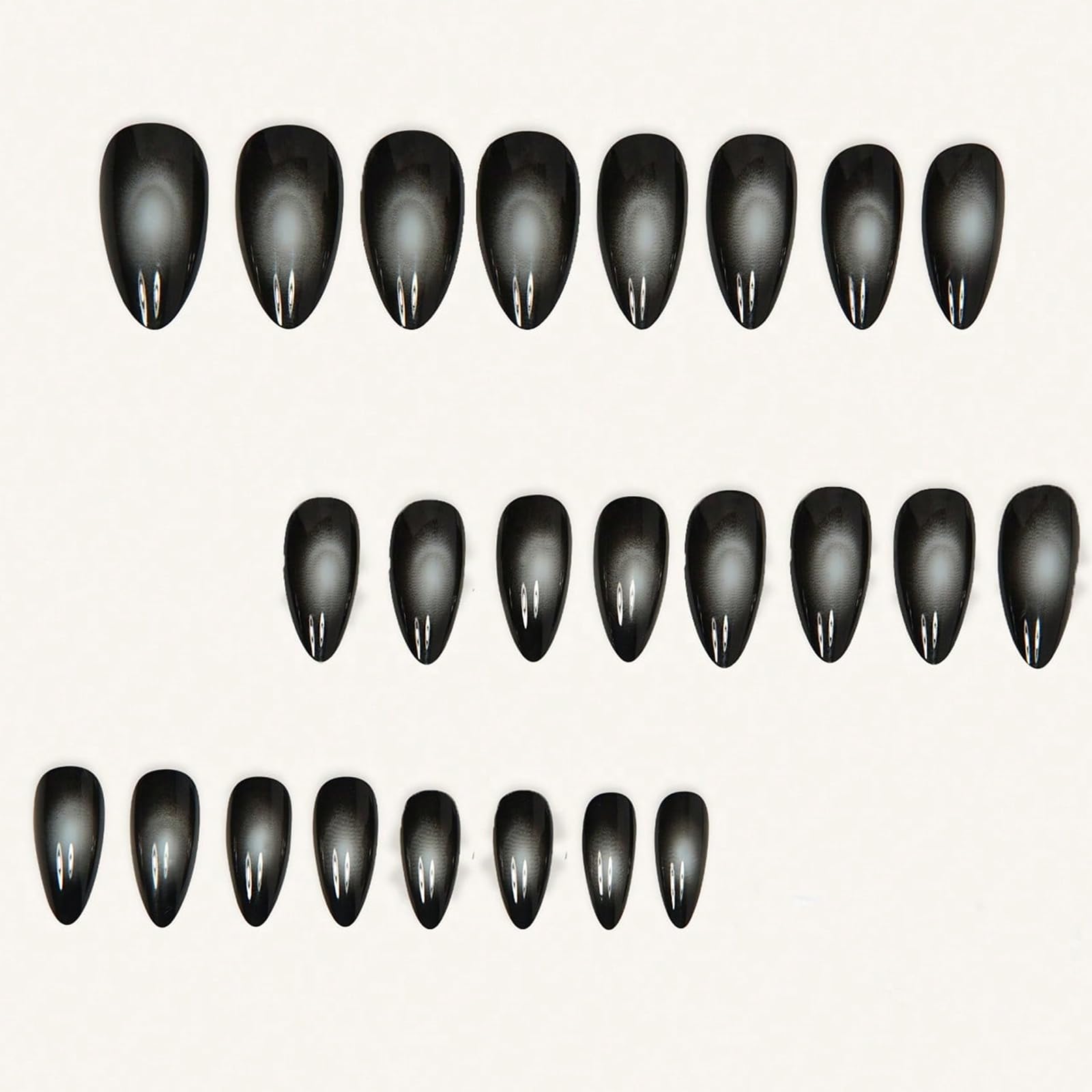 24-Pack Almond Press On Nails, Medium Length Stick On False Nails, Black Gradient French Halloween Design - Image 4