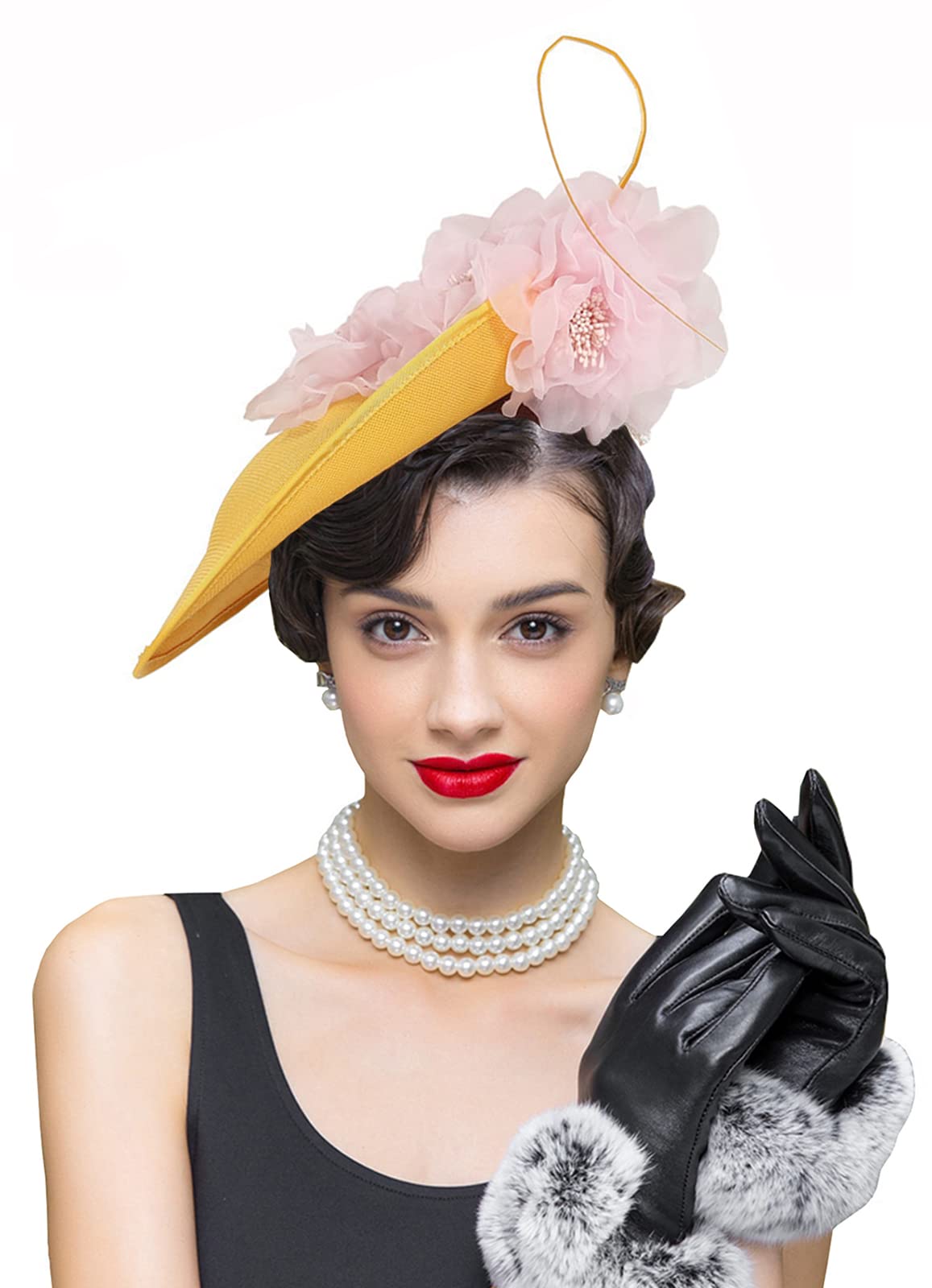 ORIDOOR Women Fascinators Derby Church Tea Party Wedding Flower Feathers Headpiece with Headband Clips