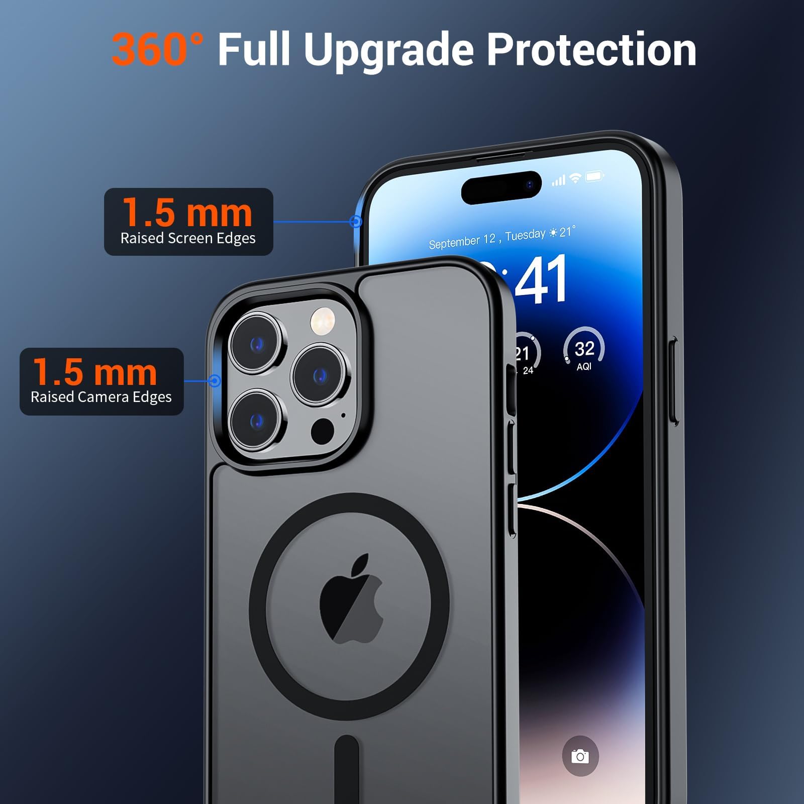 supfine Magnetic for iPhone 14 Pro Case [Compatible with MagSafe] [2Pcs Tempered Glass Screen Protector] Slim Translucent Matte Shockproof with Anti-Fingerprint Phone Case, Matte Black