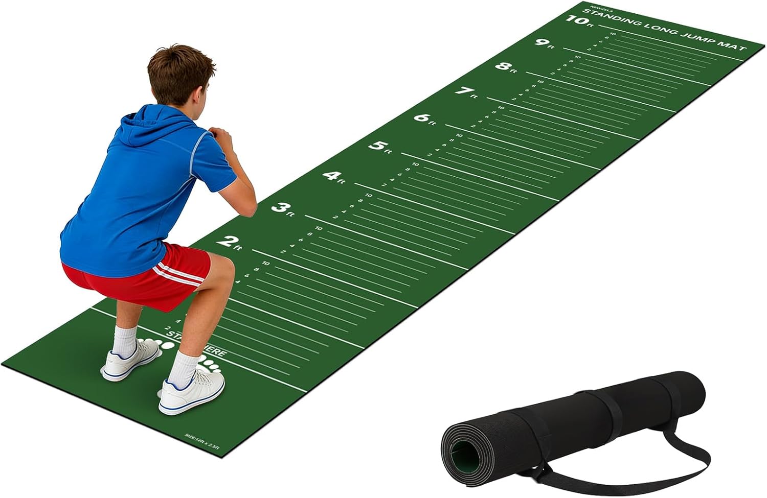 Standing Long Jump Mat, Broad Jump Measurement Mat for Training and Testing, Non Slip Jumping Measurement Tool for Gym, School PE and Track Practice
