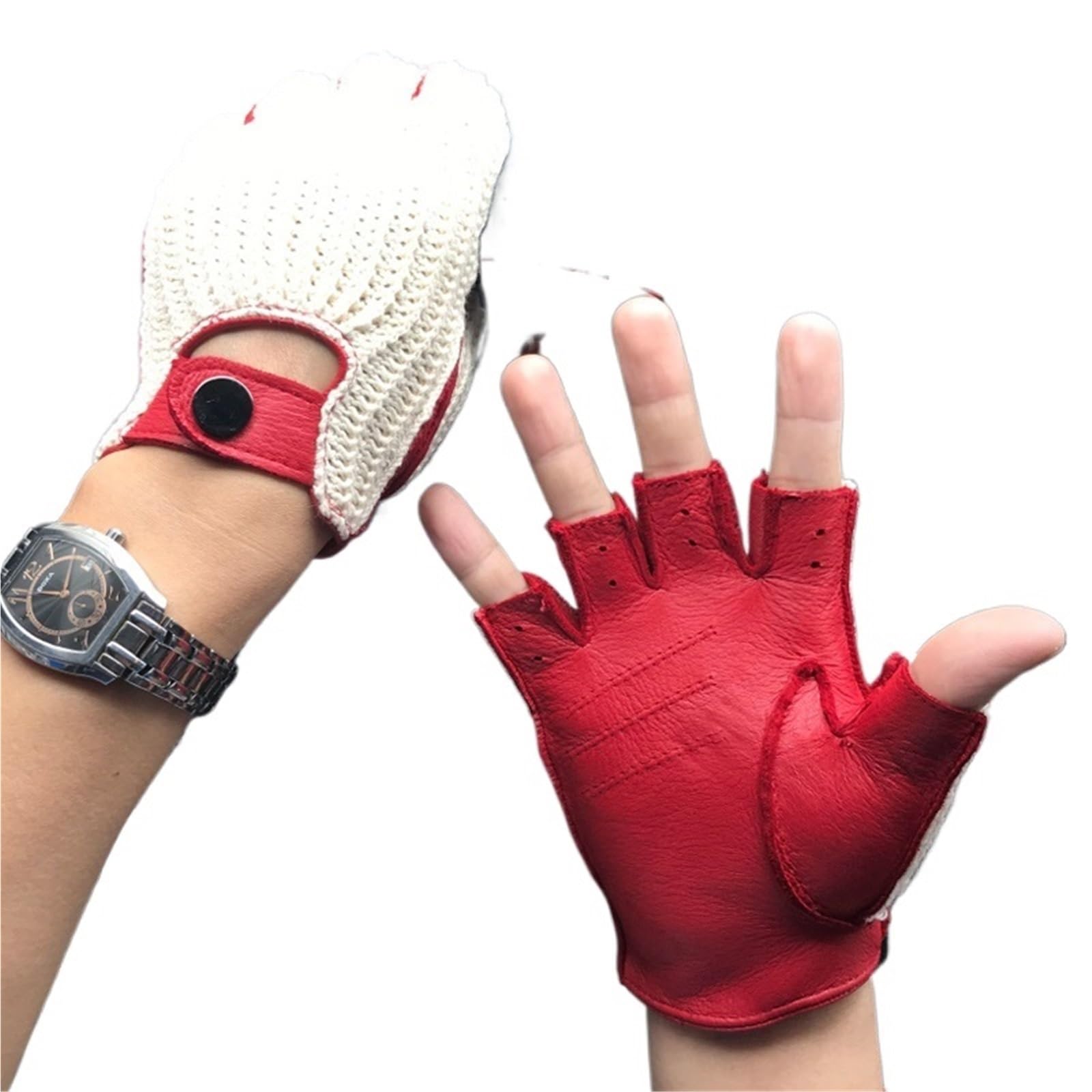 Guanti da guida in pelle Guanti in pelle da uomo, eleganti, for moto, con dita intere, lavorati a maglia, for ciclismo, equitazione, all'aperto
